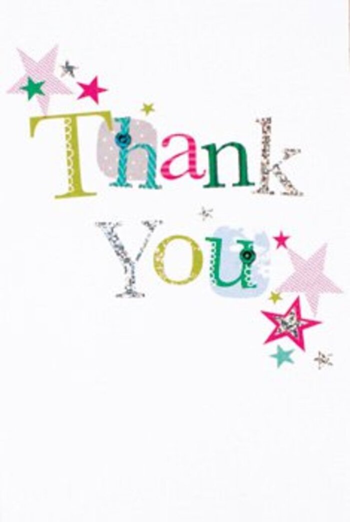 With a quietly exuberant design, this thank you card captures an uplifting spirit, much like the welcoming atmosphere around Temple's gardens and leafy courtyards. Each letter in the heartfelt message shines with its own character-some whimsical and adorned with playful spots, others refined with graceful, almost musical curves, each layered in vibrant lime green, rich fuchsia, and tranquil blue. Sparkling stars, striped with pink, painted in turquoise, or shimmering in silver, surround the words, clustering nearby as if bestowing an extra blessing unique to the community's warmth. The card's fresh white background highlights every hue and pattern, creating an airy, modern composition animated by drifting stardust-never busy, always refined. There's a subtle sophistication to this design that makes it suitable for any Temple occasion, whether expressing thanks to a neighbour after an event at Fountain Court or sending warm wishes to a friend nearby. The overall effect is uplifting yet understated, as comforting as receiving a fresh bouquet from Flowers Temple. This card stands as a visual echo of genuine gratitude-universally appealing, distinctive, and elegantly crafted for the community it serves. The imagery and atmosphere linger, just as the memory of a handwritten thank-you remains cherished long after the moment has passed.